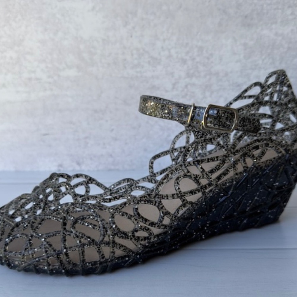 Vivienne Westwood Anglomania Melissa Silver Glitter Jelly Wedges - Picture 6 of 16